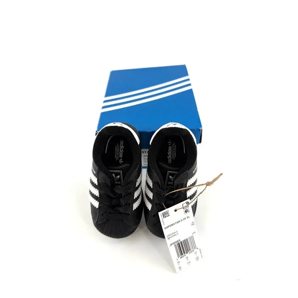 Adidas Kids Core Black Cloud White Superstar II Elastic Lace Shoes Size 4K
